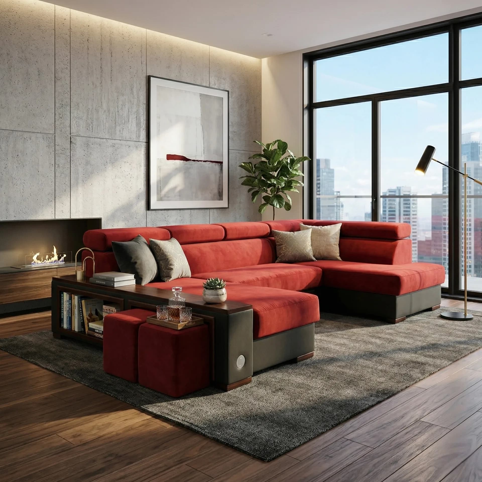 Red corner sofa